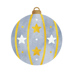 ラインと星柄のオーナメントの手描き水彩イラスト クリスマスの飾り