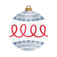 模様の入ったオーナメントの手描き水彩イラスト クリスマスの飾り 