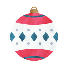 模様の入ったオーナメントの手描き水彩イラスト クリスマスの飾り