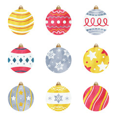 オーナメントの手描き水彩イラストセット クリスマスの飾り