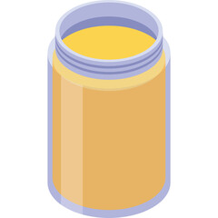 Clear cylindrical jar filled with yellow granular substance and a light purple lid illustration