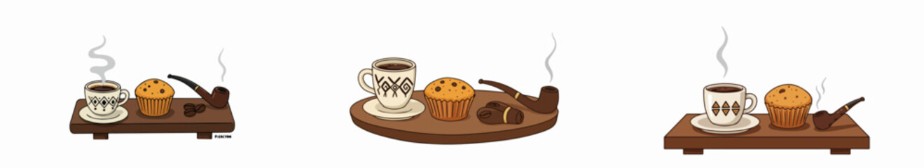 Breakfast still life with pipe and coffee