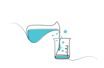 Chemistry Beaker Vector Illustration, One Line Art Drawing.