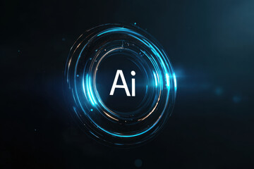 Captivating abstract digital background featuring glowing circular design with letters Ai at its center, symbolizing artificial intelligence and technology