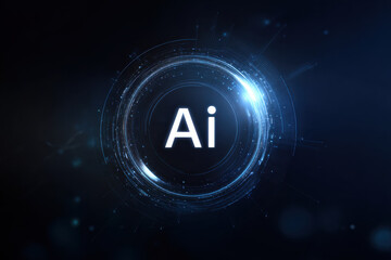 Abstract digital background featuring AI concept with glowing elements and circular design, evoking sense of innovation and technology