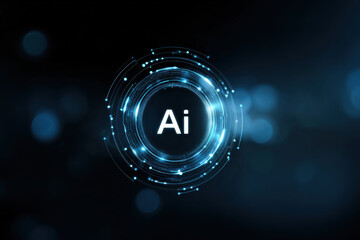 Abstract digital background with AI concept featuring glowing circular patterns and blue light effects, creating futuristic and technological atmosphere
