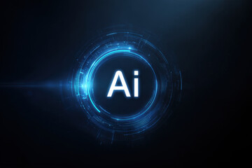 Abstract digital background featuring AI concept with glowing circular elements and central Ai text, conveying sense of technology and innovation