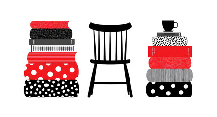 Colorful Stacks of Books with a Classic Chair in a Minimalist Style Composition