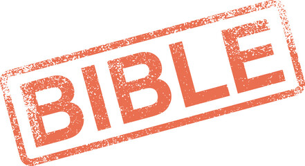 Bible word in a textured red rubber stamp impression representing religious scripture