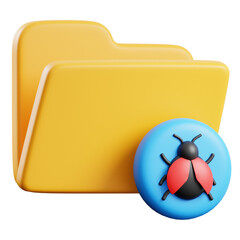 3D Rendered Isolated Bug on Folder Vulnerability Threat Icon Illustration