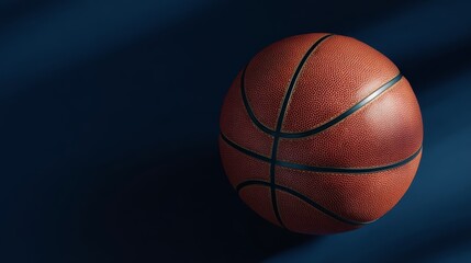 Vibrant orange basketball ball on striking blue background sports equipment for game and training.