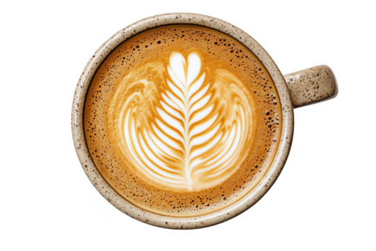 Latte art coffee beverage isolated on a transparent background