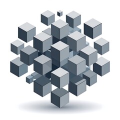 Obraz premium Abstract composition of floating 3D gray cubes, creating a three-dimensional cluster