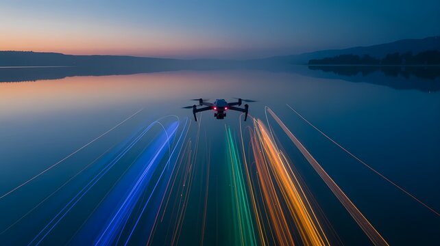 drone flying over the lake