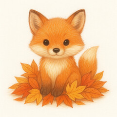 Obraz premium Cute fox smiles brightly, sitting contentedly within bed of vibrant autumn leaves