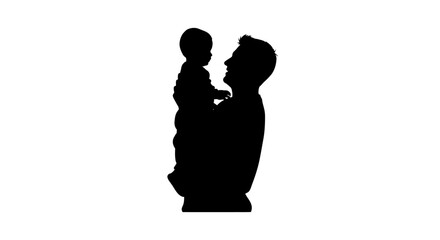 A silhouette of a father lovingly holding his young child closely