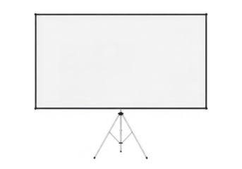Projection screen with tripod stand isolated on transparent background, ideal for presentations and home theater