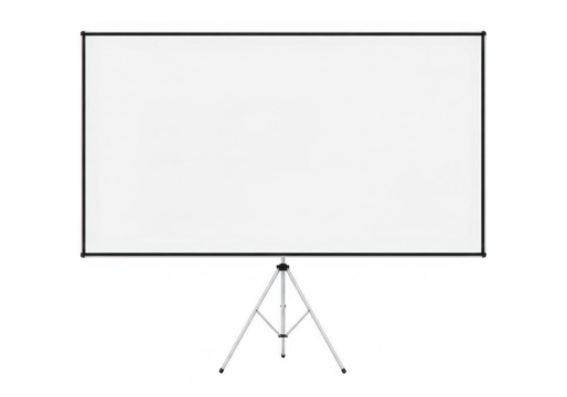 Projection screen with tripod stand isolated on transparent background, ideal for presentations and home theater