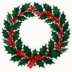 Christmas holly wreath, red berries, green leaves, festive decoration, joyful spirit