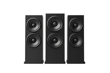 Obraz premium Tall black speakers with multiple drivers isolated on a transparent background