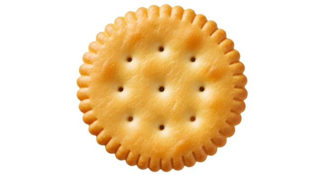Round Cracker PNG, Golden-Brown Baked Cracker Transparent Background, Scalloped Edge Cracker Clipart, Single Savory Cracker Mockup, Isolated Snack Cracker Image