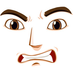 Close Up Expressive Face Of An Angry Man With Brown Eyes Furrowed Brows And Gritted Teeth Against A White Background Cartoon Style