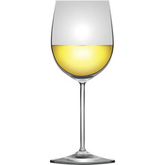 Clear Wine Glass Filled With Golden Yellow White Wine With Gray Tinted Top And Transparent Background