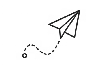 Paper airplane line icon illustrating sending message, email, travel, or delivering information with dashed path