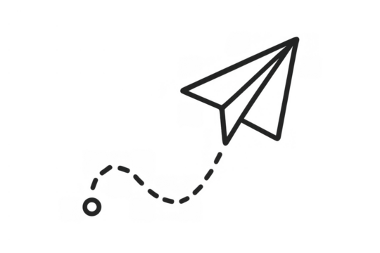 Paper airplane line icon illustrating sending message, email, travel, or delivering information with dashed path
