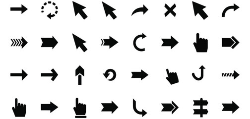 Naklejka premium Collection of various arrow and cursor icons isolated on white background
