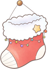 Sock-shaped ornament decorated with lights.