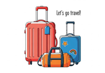 Travel suitcase set, luggage for tourism concept. Flat vector illustration isolated on white background. Let's go travel! Vector illustration of luggage for a trip.