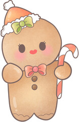 A cute gingerbread holding a candy cane.