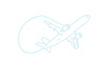 Airplane drawing line art icon with flight path, symbolizing travel, transportation, and flying, transparent background