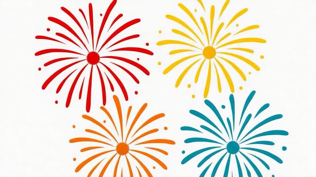 Colorful Fireworks Display on White Background for Celebrations.