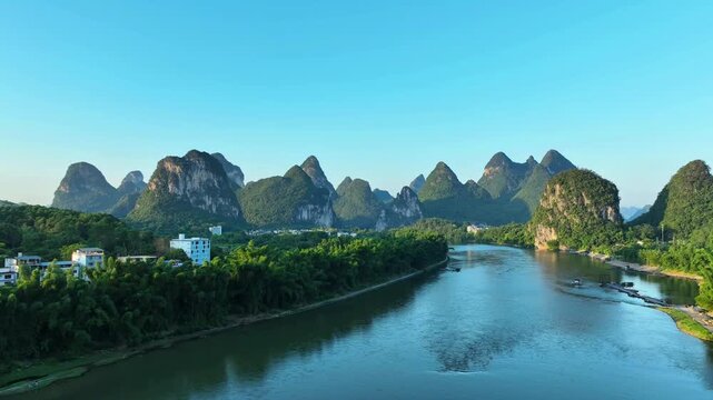 Aerial view of guilin china karst mountains landscape river travel destination tourism scenery nature outdoors