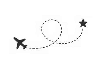 Airplane icon flying route to star destination, concept of travel, journey, tourism, aviation, vacation, future path