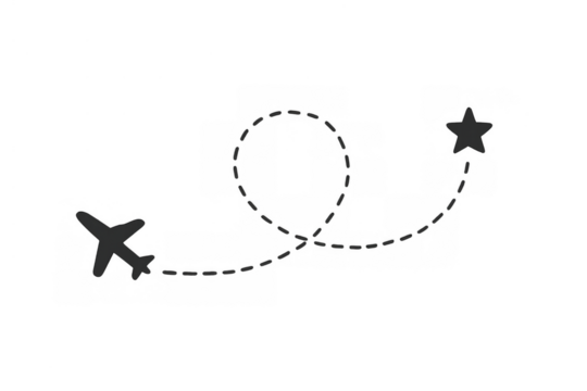 Airplane icon flying route to star destination, concept of travel, journey, tourism, aviation, vacation, future path