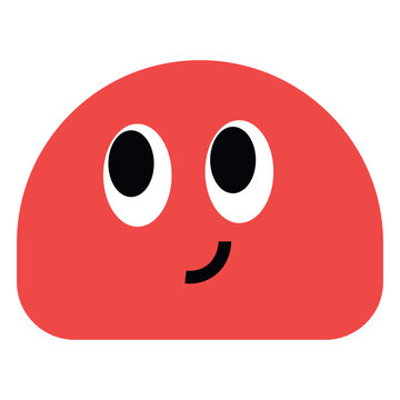 Cute red semi-circle character vector icon. Isolated flat doodle illustration of a smiling geometric blob mascot