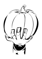 Halloween, Hand mit Kürbis 