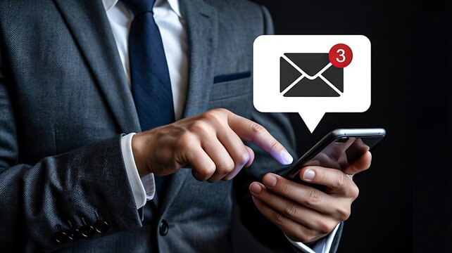 Businessman checking new email notification on smartphone 
