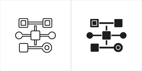 Data structure icon set diagram with node and connection in black and white