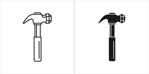 Illustration of a hammer in black and white, showcasing a tool for construction and repair