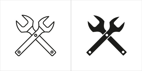 Crossed wrenches icon two spanners in outline and glyph style for repair service