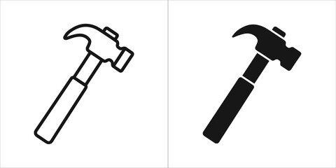 Hammer icon claw hammer in outline and glyph style for carpentry work