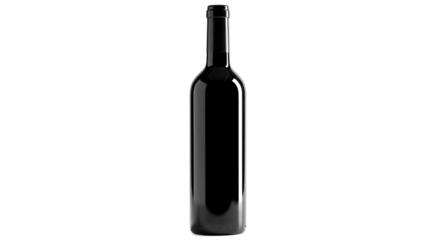 Glossy Black Wine Bottle Isolated Transparent Background