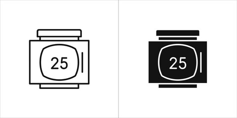 Line art of a film canister with number 25, showcasing its compact design and essential function