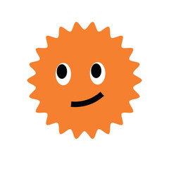 Cute sun character vector icon. Isolated flat doodle illustration of a smiling orange starburst mascot for kids