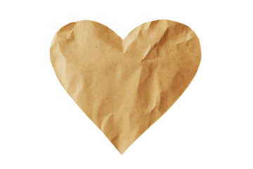 Crumpled brown paper heart shape isolated on a transparent background
