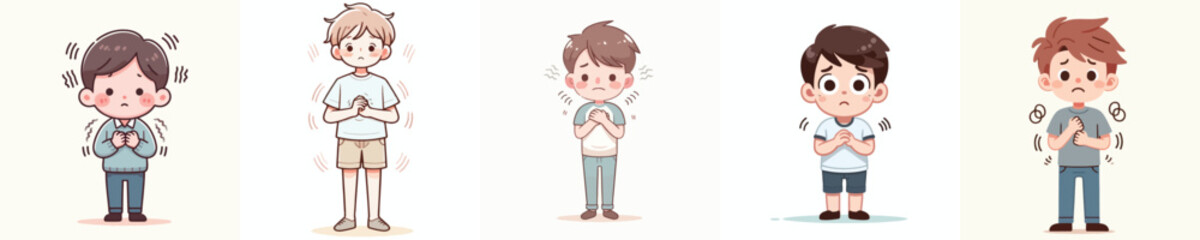 vector of a little boy with a nervous shaking gesture